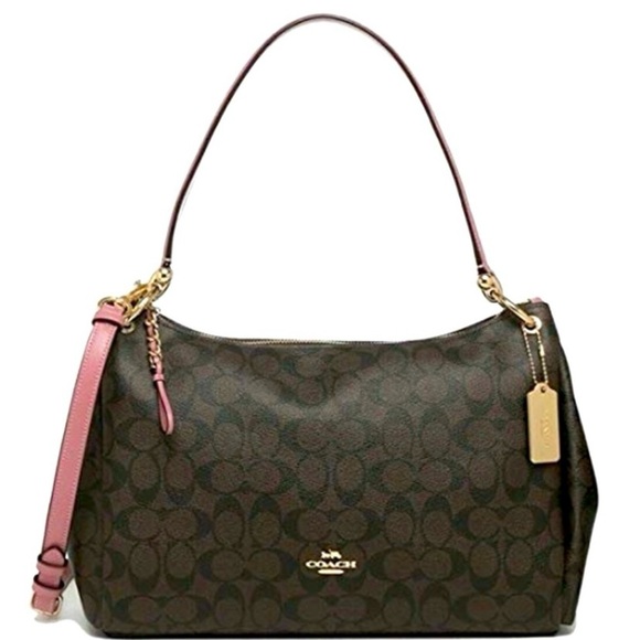 Coach Shoulder hand bag purse Brown & Pink Flawless like NEW Adjustable Strap
